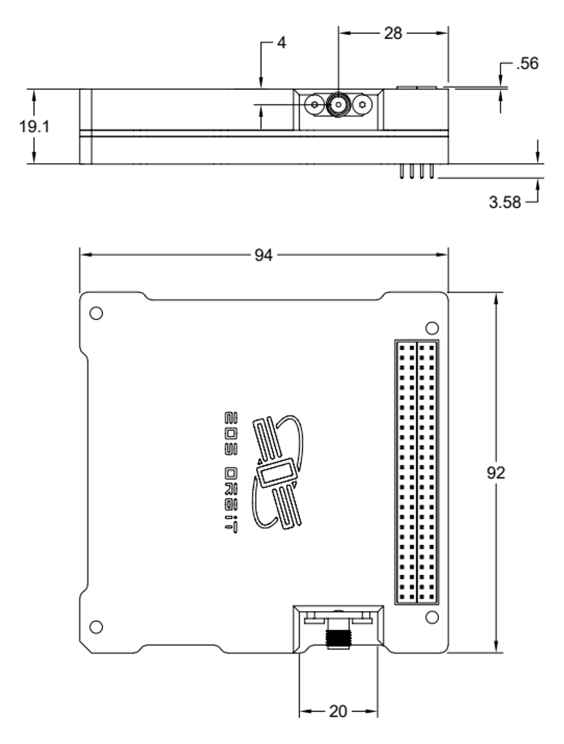 LoRa Module mechanical drawing