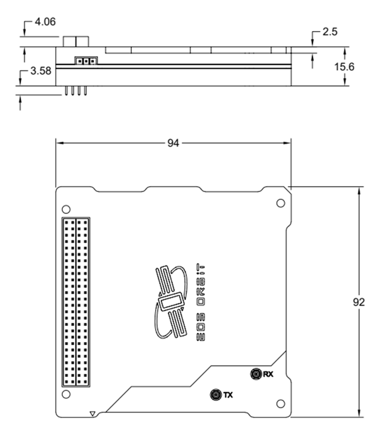 SDR Transceiver mechanical drawing